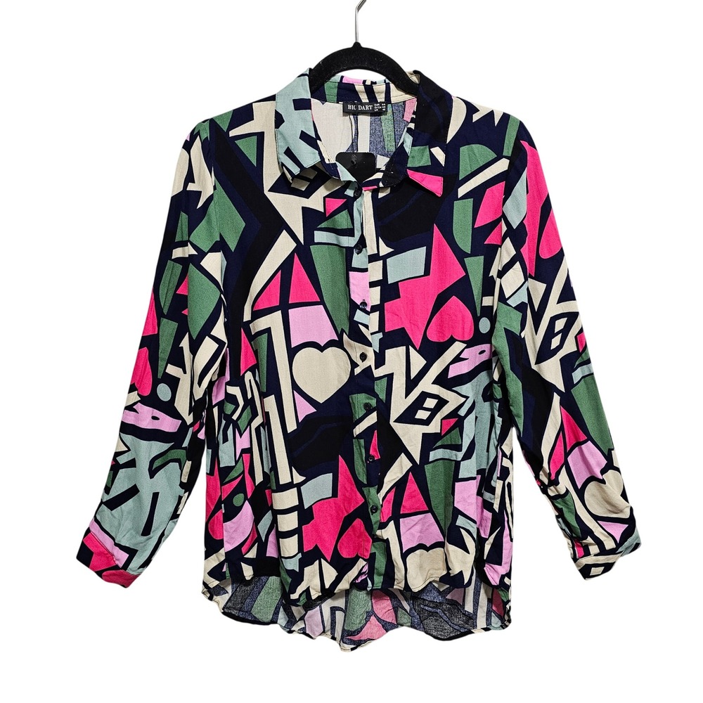 Big Dart Abstract Print Button Down Long Sleeve Shirt Colorful Top EUR 44 UK 16